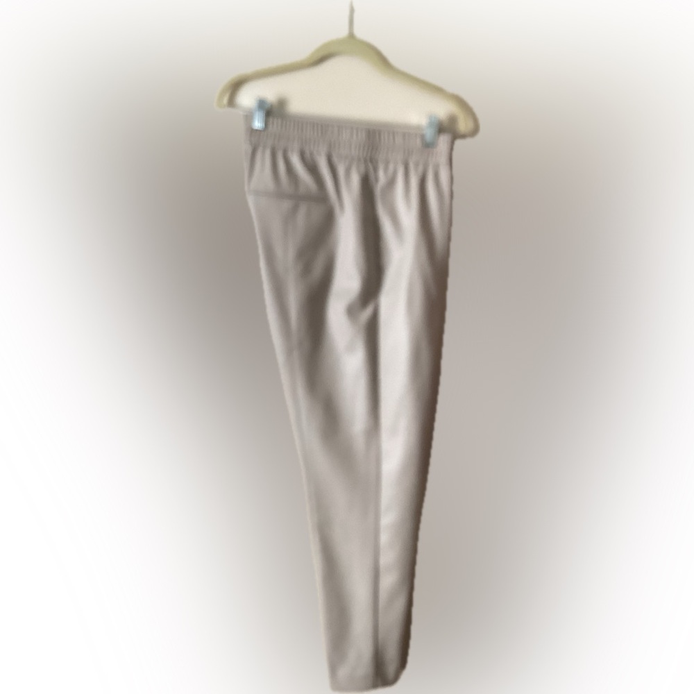 Ann Taylor imitation leather pull on tan pants size L with side and back pockets